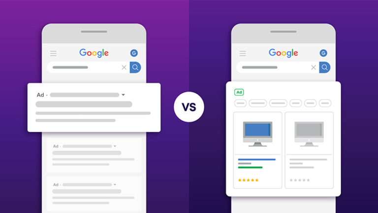 Feature image showing example of search vs shopping ad